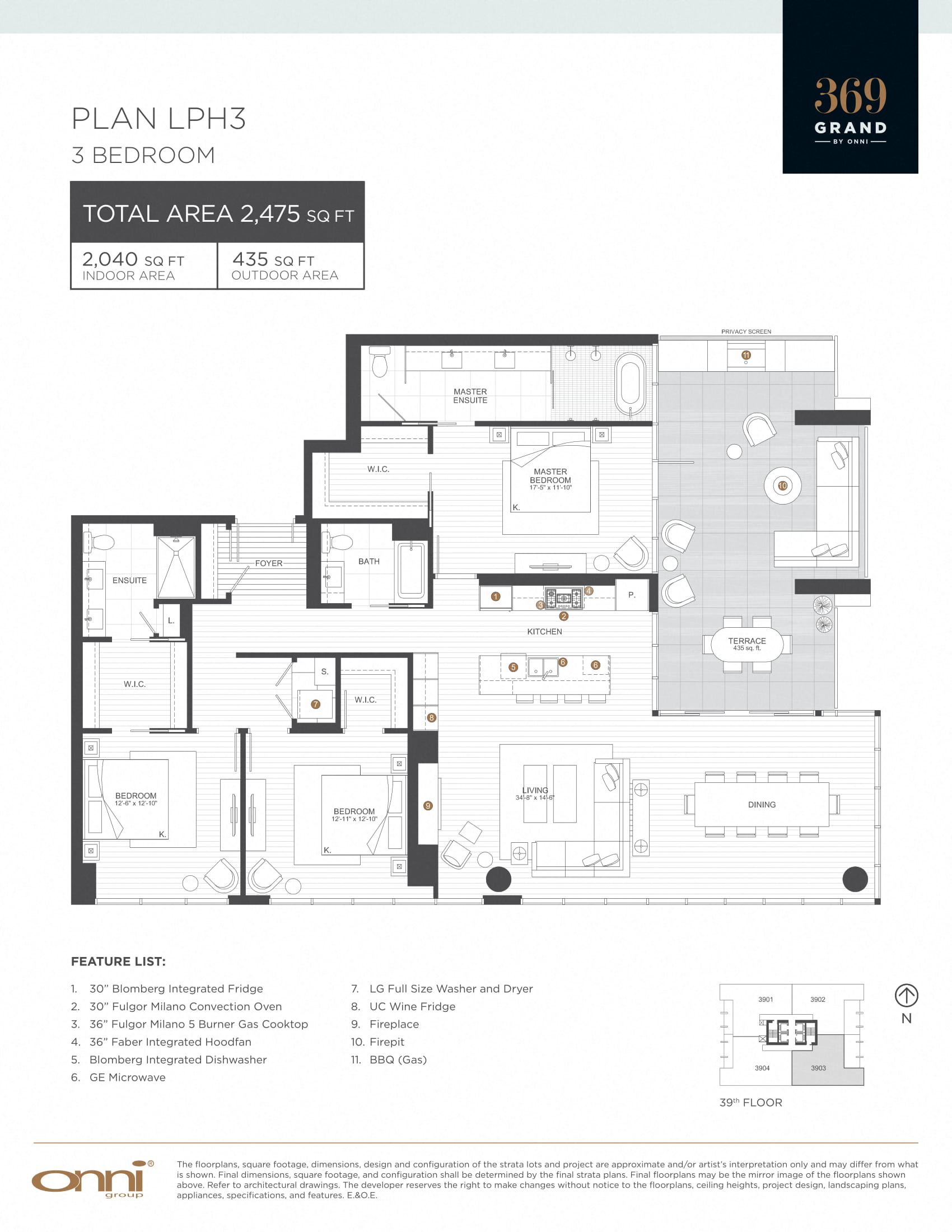 Floor plan for 3 beds, 3 baths, 2040 sqft